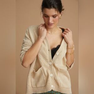 Anthropologie Demylee Sela Beige Cotton Cardigan Sweater Small
